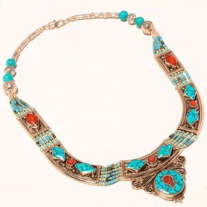 Red Coral Tibetan Turquoise Gemstone Fashion 18"